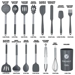 Artechworks 14 Piece Cooking Utensil Set Grey