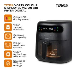 Tower Vortx Vizion 6L Air Fryer with Colour Digital Display, 1750W