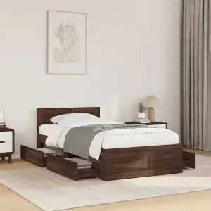 Berkfield Bed Frame with Headboard without Mattress Brown Oak 75x190 cm Small Single