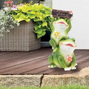 GardenKraft 10979 Frogs With Welcome Sign Garden Ornament