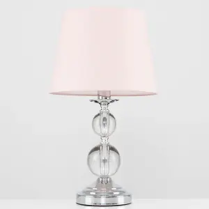 ValueLights Gatto Modern Polished Chrome and Acrylic Ball Touch Table Lamp with Pink Light Shade