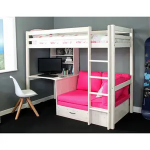 Luper European Single (90 x 200cm) High Sleeper Bunk Bed with Built-in-Desk Pink