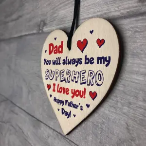 Red Ocean Fathers Day Gifts Wood Heart Superhero Sign Dad Gifts From Daughter Son Keepsake