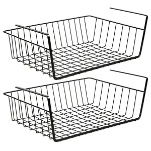 Pack of 2 Under Shelf Storage Basket Storage Organizer for Kitchen Bathroom Office Pantry Cabinet - Under Shelf Hanging Metal