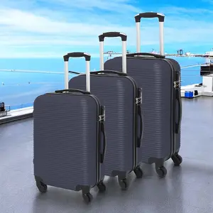 LUGGIT 3 Pcs Travel Lightweight Trolley Luggage Suitcase Set of 3 Sizes, ABS Shell - Parallel Line Golden