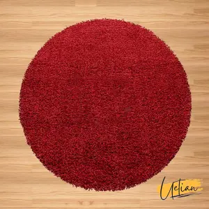 Round Soft Shaggy 5cm Thick Rugs Small Large Plush Circle Area Rugs Living Room Bedroom (Red, 120cm x 120cm)