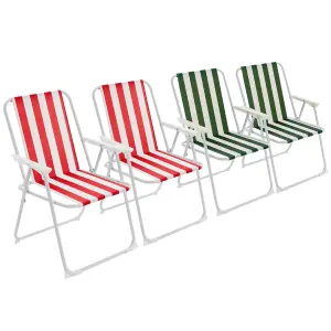 Harbour Housewares - Folding Metal Beach Chairs - Red/Green Stripe - Pack of 4