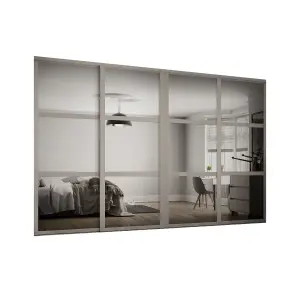 Contemporary Shaker Mirrored Matt stone grey 4 door Sliding Door kit (H)2260mm (W)2290mm