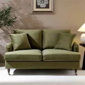 Brigette 2-Seater Olive Green Velvet Sofa With Antique Brass Castor Legs - Daals - Sofas