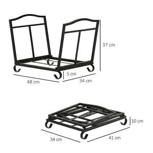 Outsunny Foldable Firewood Log Holder Wood Storage Rack Outdoor Indoor, Black