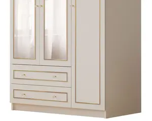 MARIE XL 3 Door 2 Drawer Mirrored Gold White Wardrobe