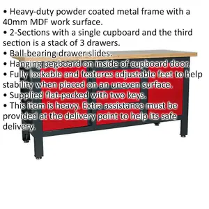 Fully Lockable Workstation- 3 Draw & 2 Cupboard - 40mm MDF Top Surface