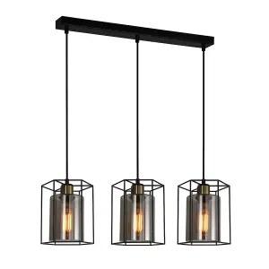 Luminosa Kalula Industrial, Retro 3 Light Bar Pendant Ceiling Light, E27