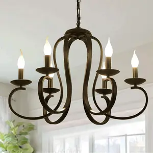 Garwarm 6-Light Vintage French Chandelier Candle-Style Pendant in Black Finish