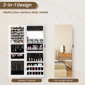 COSTWAY 110 x 37cm Jewelry Mirror Cabinet Wall/Door Mounted Jewelry Armoire Organizer