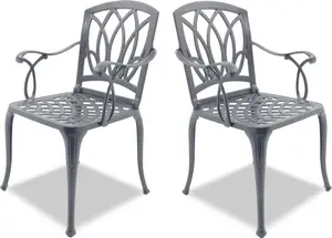 Centurion Supports Positano 2-Large Garden and Patio Chairs with Armrests in Cast Aluminium Grey