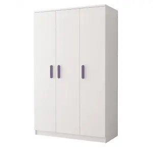 Smyk 19 White Hinged Wardrobe 1200mm H1930mm D500mm with Playful Pink Handles - Spacious Storage Solution