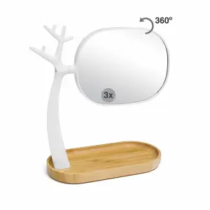 White Nature Tree Design Makeup Mirror With 3x Magnefication and Bamboo Tray