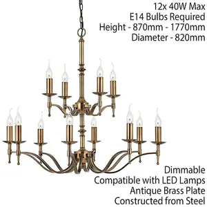 Avery Ceiling Pendant Chandelier Light 12 Lamp Antique Brass Curved Candelabra