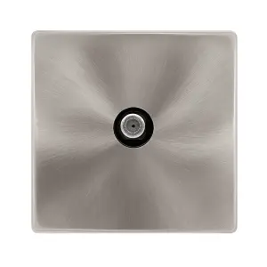 Brushed Steel Screwless Plate Satellite Socket 1 Gang - Black Trim - SE Home