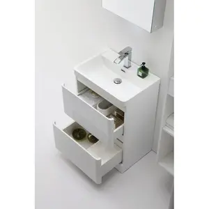 Bridge 600mm Single Bathroom Vanity with Integrated Resin Basin Gloss White