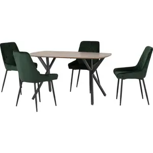 Mizel Athens Medium Oak Table & Avery Chair Dining Set Medium Oak / Emerald Green