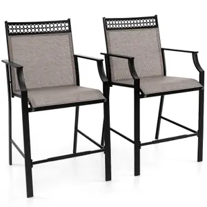 Costway Set of 2 Outdoor Patio Chairs Home Fabric Bar Stools w/ Footrest