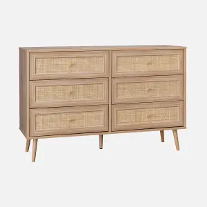 sweeek. 6-drawer chest with wood and cane effect Boheme Natural 120x39x79 cm