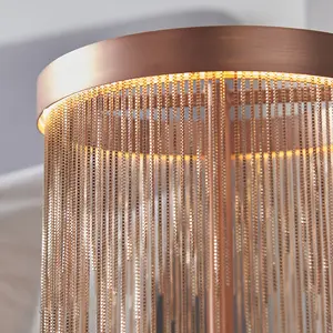 Brushed Copper Table Lamp Light & Waterfall Chain Shade - Integrated LED Module