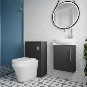 Power Cloakroom Bundle - Left Wall Hung Vanity Unit, Concealed Cistern WC Unit, Toilet & Tap, 440mm - Graphite/Chrome - Balterley