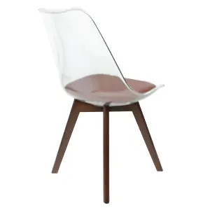 Soho Clear and Chocolate Plastic Dining Chair with Squared Dark Wood Legs