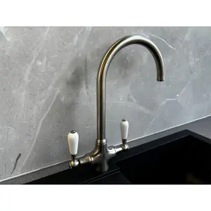 Reginox ELBE Brushed Nickel Traditional Dual Lever Kitchen Mixer Tap