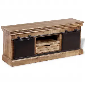 Berkfield TV Cabinet with 2 Sliding Doors Solid Mango Wood 110x30x45 cm