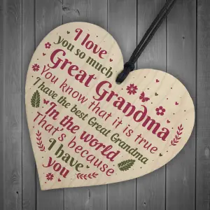 Red Ocean Great Grandma Ornament Wooden Heart Christmas Gift Grandma Announcement Plaque Birthday Keepsake