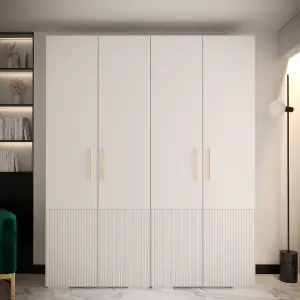 Manhattan III Elegant Spacious Hinged Door Wardrobe W2000mm H2370mm D470mm - Sleek White, 4 Doors, 20 Shelves