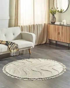 Round Cotton Area Rug 140 cm Beige ARTMAK