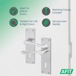 AFIT Satin Chrome Victorian Scroll Door Handles for Key Lock - 1 Pair of Internal Lever Lock Handles on Backplate