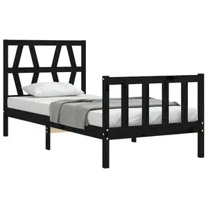 Berkfield Bed Frame with Headboard Black 100x200 cm Solid Wood