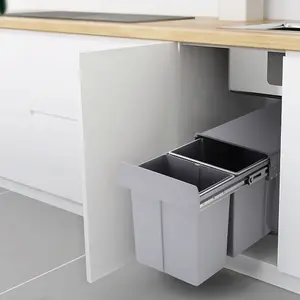 10L+20L Integrated Pull Out Kitchen Cabinet Under Counter Waste Recycling Bin Grey