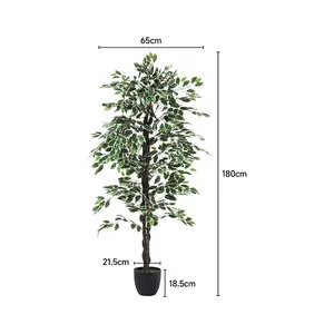 Artificial Plant Fake Ficus Tree Home Decorative in Black Plastic Pot H 180 cm