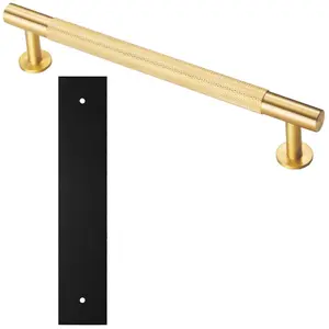 Pull Handle & Contrasting Backplate Set - Knurled Round T Bar - Satin Brass & Black