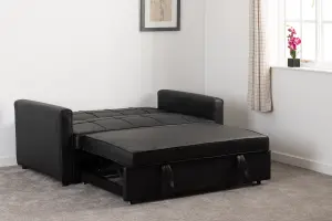 Astoria Sofa Bed in Black Faux Leather Contemporary and minimalist