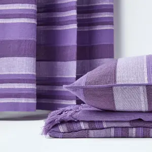 Homescapes Cotton Morocco Striped Mauve Throw, 150 x 200 cm