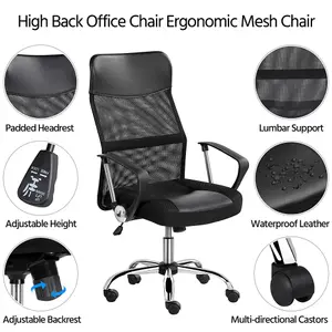 Yaheetech Adjustable Mesh High-back Office Chair with Lumbar Support and Armrests - Black