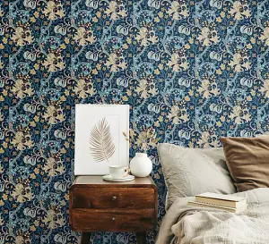 Hoopla Walls Lily Ogee Navy Blue Smooth Matt Wallpaper