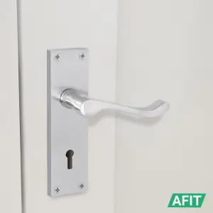 AFIT Satin Chrome Victorian Scroll Door Handles for Key Lock - 1 Pair of Internal Lever Lock Handles on Backplate