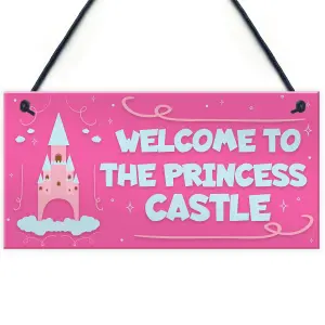 Red Ocean Princess Castle Hanging Plaque Door Playroom Bedroom Sign Gift Baby Girls Fairytale Decor