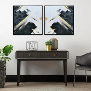 Black & White Abstract Wall Art for Bedroom & Living Room, Wall Mounted Canvas Painting (Set of 2) 63cm H x 63cm W 