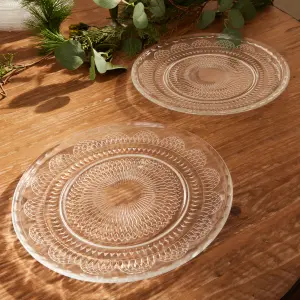 Set of 2 Large Parisian Glass Christmas Tableware Dinner Plates Serving Dish Gift Idea