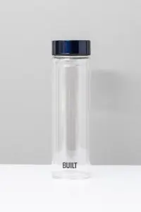 BUILT Tiempo 450ml Insulated Water Bottle, Borosilicate Glass / Stainless Steel - Midnight Blue